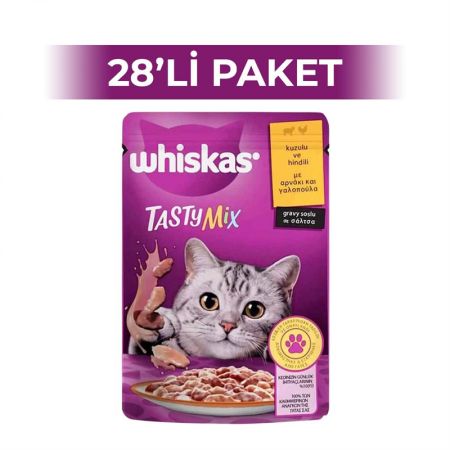 Whiskas Pouch TastyMix Soslu Kuzulu ve Hindili Yetişkin Kedi Konservesi 85 gr 28 Adet