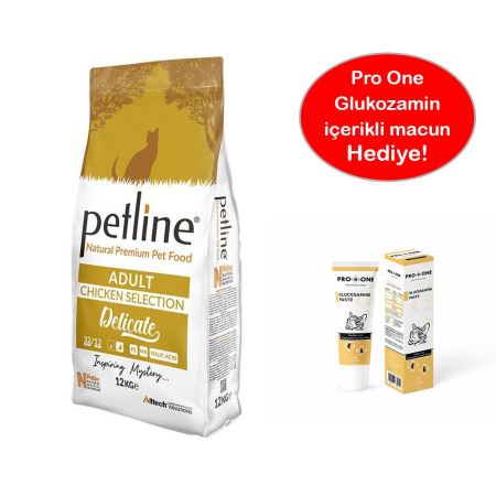 Petline Delicate Chicken Selection Tavuklu Düşük Tahıllı Yetişkin Kedi Maması 12 Kg + Glukozamin İçerikli Macun 100gr. HEDİYE