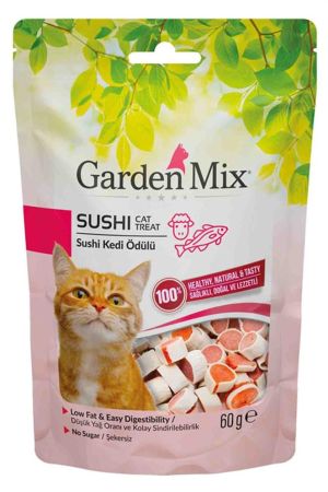 Garden Mix Kuzulu Sushi Düşük Yağlı Şekersiz Kedi Ödül Maması 60 Gr