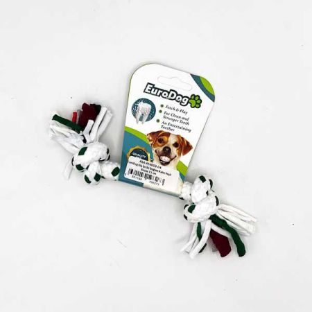 Euro Dog İki Düğümlü Kalın Diş Kaşıma İpi Köpek Oyuncağı Beyaz/Yeşil 15 Cm