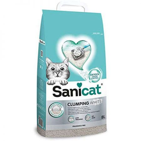 Sanicat Clumping White Oksijen Kontrol Süper Topaklanan Kedi Kumu 8 Lt