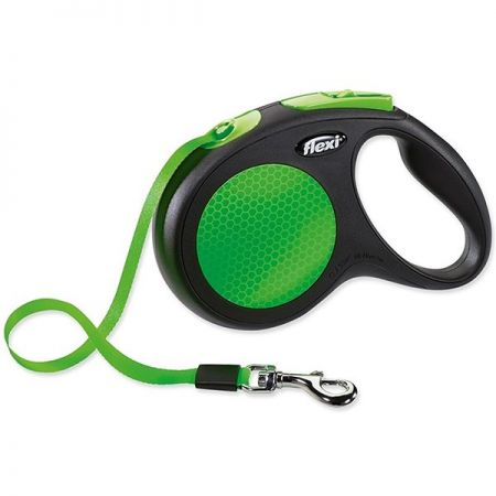 Flexi Neon Reflektörlü Şerit Otomatik Köpek Gezdirme Tasması Medium Yeşil 5 Mt