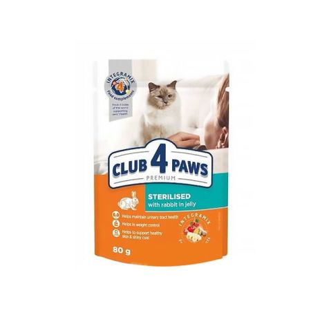 Club4Paws Tavşan Etli Kısırlaştırılmış Kedi Yaş Maması 80 Gr