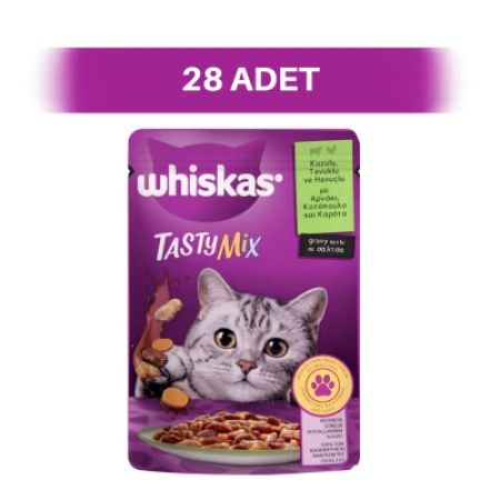 Whiskas TastyMix Kuzulu, Tavuklu ve Havuçlu Pouch Yetişkin Kedi Yaş Maması 28 x 85 gr