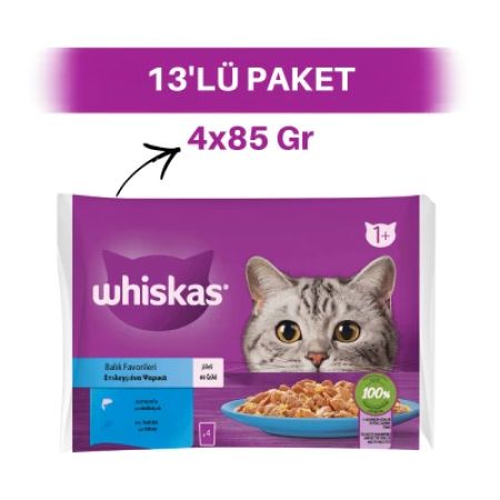 Whiskas Balık Favorileri Somonlu ve Ton Balıklı Pouch Yetişkin Kedi Yaş Maması 13 x 4 x 85 gr