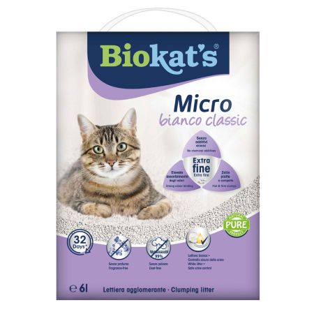 Biokats Micro Bianco Classic Kokusuz Topaklanan Doğal Kedi Kumu 6 Lt