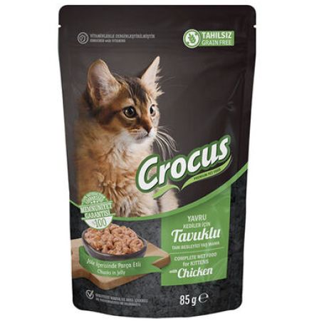 Crocus Pouch Kitten Tahılsız Tavuklu Jöleli Yavru Kedi Yaş Maması 85gr