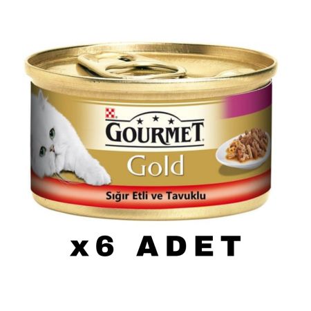 Gourmet Gold Parça Sığır Etli ve Tavuklu Yetişkin Kedi Konservesi 85 Gr x 6 ADET