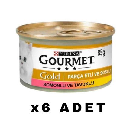 Gourmet Gold Parça Etli Somonlu ve Tavuklu Yetişkin Kedi Konservesi 85 Gr x 6 ADET