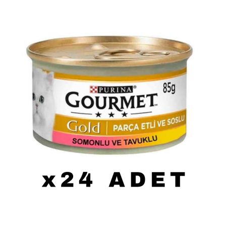 Gourmet Gold Parça Etli Somonlu ve Tavuklu Yetişkin Kedi Konservesi 85 Gr x 24 ADET