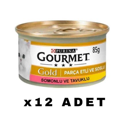Gourmet Gold Parça Etli Somonlu ve Tavuklu Yetişkin Kedi Konservesi 85 Gr x 12 ADET