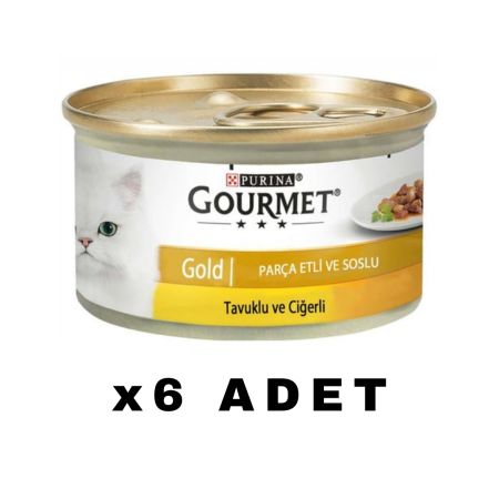 Gourmet Gold Soslu Parça Etli Tavuklu Ciğerli Yetişkin Kedi Konservesi 85 Gr x 6 ADET
