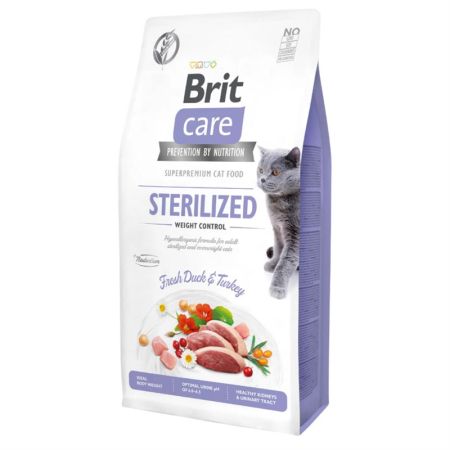 Brit Care Hypo-Allergenic Kilo Kontrolü için Ördekli Tahılsız Kısırlaştırılmış Kedi Maması 7 kg