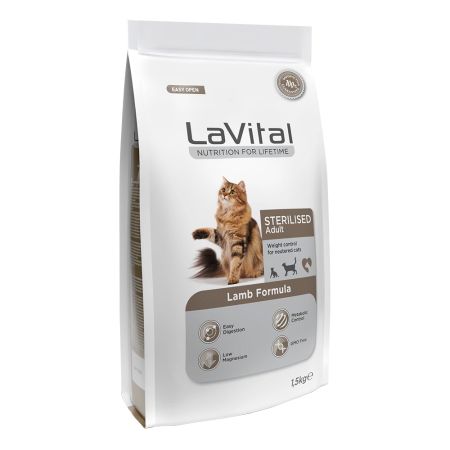 LaVital Kuzu Etli Kısırlaştırılmış Yetişkin Kedi Maması 1,5 kg