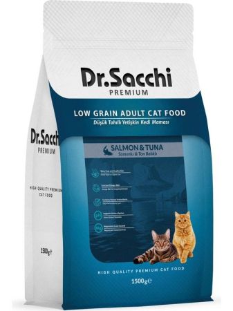 Dr.sacchi Premium Düşük Tahıllı Somonlu ve Ton Balıklı Kedi Maması 1,5 kg