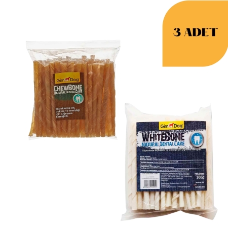 Gimdog Naturel & White Bone Burgu Çubuk Köpek Ödülü (100 Lü Paket 5-6 Gr) 3 Adet