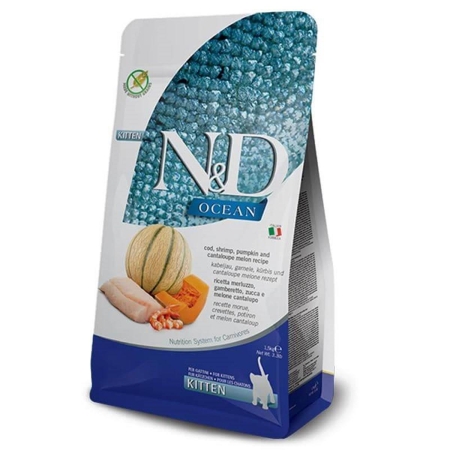 N&D Ocean Morina Balıklı Bal Kabaklı Karidesli ve Kavunlu Tahılsız Yavru Kedi Maması 5kg