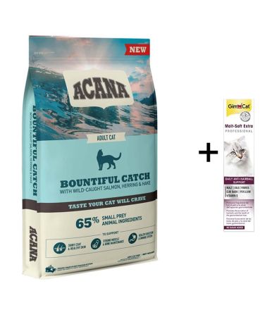 Acana Bountiful Güçlü ve Sağlıklı Kemikler için Balıklı Tahılsız Yetişkin Kedi Maması 1,8 kg + (Gimcat Malt Extra 100 g)