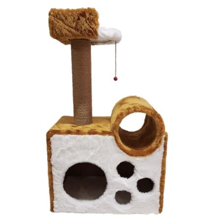 Cat House Tünelli Yuvalı Katlı Kedi Tırmalama Tahtası  90 cm Kahverengi