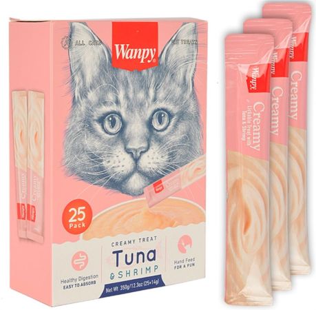 Wanpy Creamy Ton Balıklı ve Karidesli Krema Kedi Ödülü 25 Adet (14 gr)