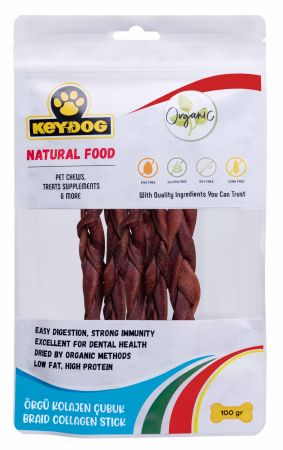 Keydog Natural Food Örgü Kolojen Çubuk Doğal Köpek Ödülü 100 g