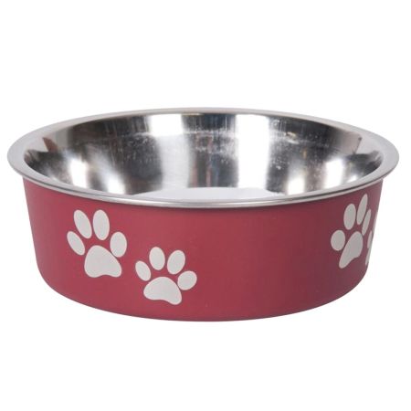 Flamingo Kena Range Desenli Çelik Köpek ve Kedi Mama Kabı  14 cm Bordo