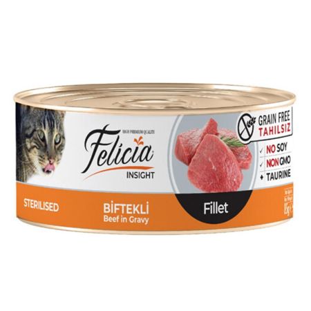 Felicia Insight Sterilised Tahılsız Fileto Biftekli Kısırlaştırılmış Kedi Konservesi 85 g