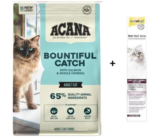 Acana Bountiful Güçlü ve Sağlıklı Kemikler için Balıklı Tahılsız Yetişkin Kedi Maması 4.5 kg + (Gimcat Malt Soft Extra 100 gr)