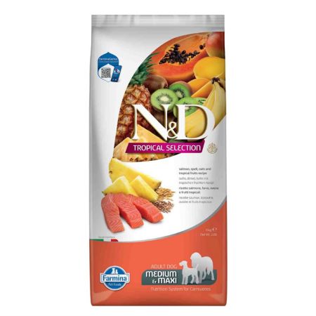 N&D Tropical Selection Somonlu ve Tropikal Meyveli Orta ve Büyük Irk Yetişkin Köpek Maması 10 kg