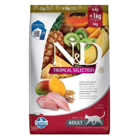 N&D Tropical Selection Tavuklu ve Tropikal Meyveli Kısırlaştırılmış Kedi Maması 4 Kg+1  Kg Hediyeli
