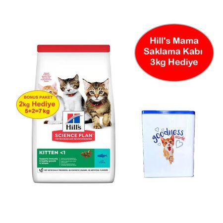 Hills Kitten Ton Balıklı Yavru Kedi Maması 5Kg+2Kg + Hill's Mama Saklama Kabı 3kg HEDİYE