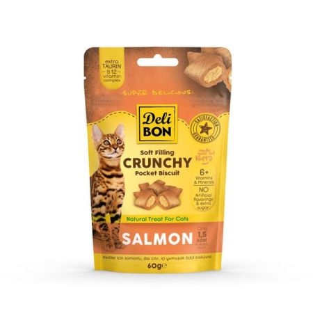 Delibon Chrunchy İçi Dolgulu Somonlu Kedi Ödül Bisküvisi 60 Gr