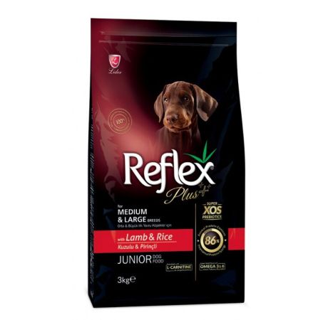 Reflex Plus Junior Kuzu Etli ve Pirinçli Orta ve Büyük Irk Yavru Köpek Maması 3 KG