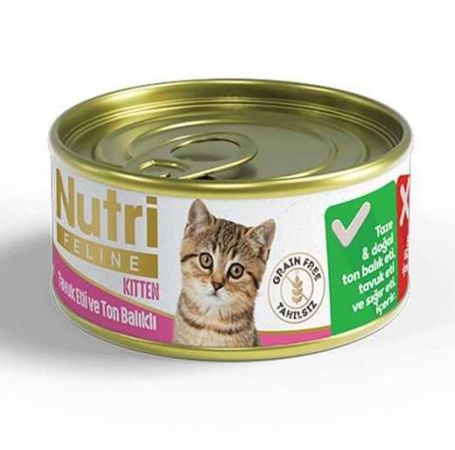Nutri Feline Kitten Pate Tahılsız Ton Balıklı Ve Tavuklu Yavru Kedi Konservesi 85 g