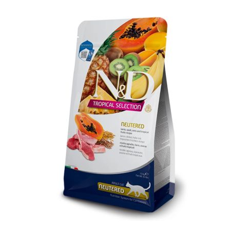 N&D Tropical Selection Kuzu Etli ve Tropikal Meyveli Kısırlaştırılmış Yetişkin Kedi Maması 4 kg + 1 kg