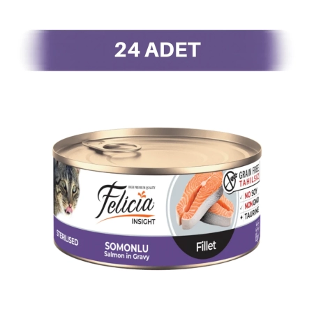 Felicia Tahılsız Fileto Somonlu Kısırlaştırılmış Kedi Konservesi 24 x 85 gr