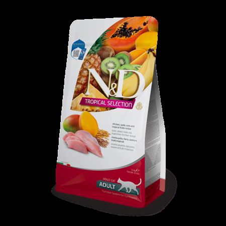 N&D Tropical Selection Tavuklu, Kılçıksız Buğdaylı ve Tropikal Meyveli Yetişkin Kedi Maması 4 kg + 1 kg