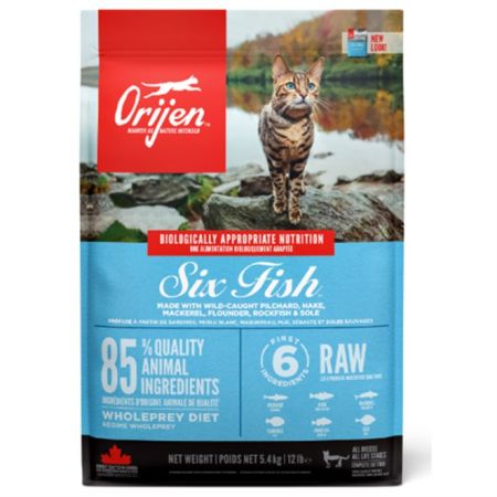 Orijen 6 Fish 6 Balıklı Tahılsız Kedi Maması 5,4 Kg + Saovet Malt Pasta 100gr HEDİYE