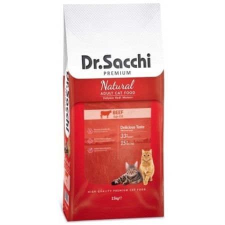 Dr. Sacchi Premium Natural Biftekli Yetişkin Kedi Maması 15 Kg + Saovet Malt Pasta 100gr + Biotin Pasta 100gr HEDİYE