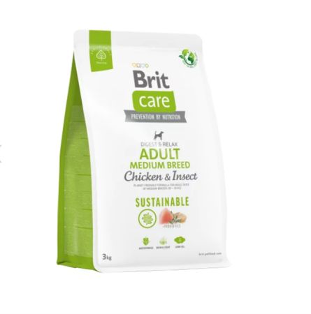 Brit Care Sustainable Medium Breed Böcekli Tavuklu Orta Irk Köpek Maması 3 Kg  + Saovet Glukozamin Tablet 75gr HEDİYE