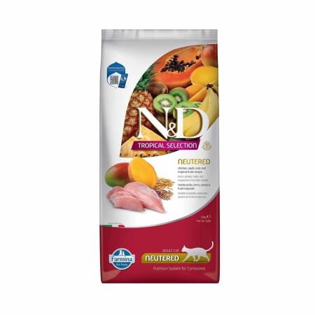 N&D Tropical Selection Tavuklu ve Tropikal Meyveli Kısırlaştırılmış Kedi Maması 10kg + Saovet Multivitamin Pasta 100gr + Biotin Pasta 100gr HEDİYE