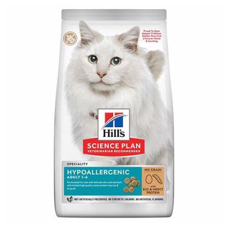 Hill's SCIENCE PLAN Hypo-Allergenic Yumurta ve Böcek Proteinli Yetişkin Kedi Maması 1,5kg + Saovet Malt Pasta 100gr HEDİYE