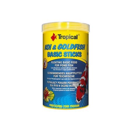 Tropical Koi Goldfish Basic Sticks Havuz Balıkları için Yüzücü Temel Balık Yemi 1000 Ml 80 Gr