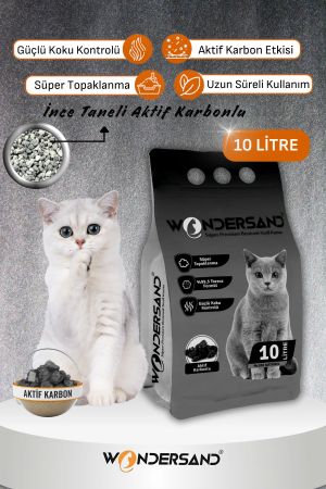 WonderSand Aktif Karbonlu Süper Premium Beyaz Bentonit Kedi Kumu 10 lt