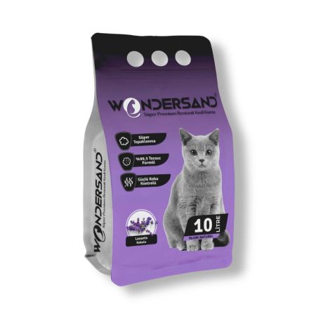 WonderSand Lavanta Kokulu İnce Taneli Topaklanan Beyaz Bentonit Kedi Kumu 10 lt