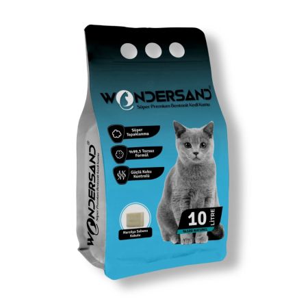 WonderSand Marsilya Sabunu Kokulu İnce Taneli Topaklanan Beyaz Bentonit Kedi Kumu 10 lt