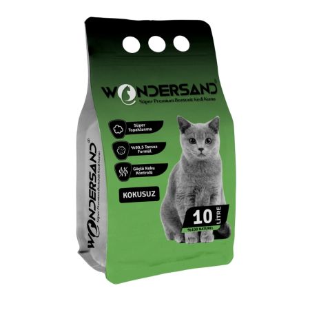 WonderSand Kokusuz Naturel İnce Taneli Topaklanan Beyaz Bentonit Kedi Kumu 10 lt