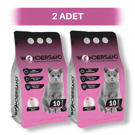 WonderSand Bebek Pudrası Kokulu İnce Taneli Topaklanan Beyaz Bentonit Kedi Kumu 2 x 10 lt