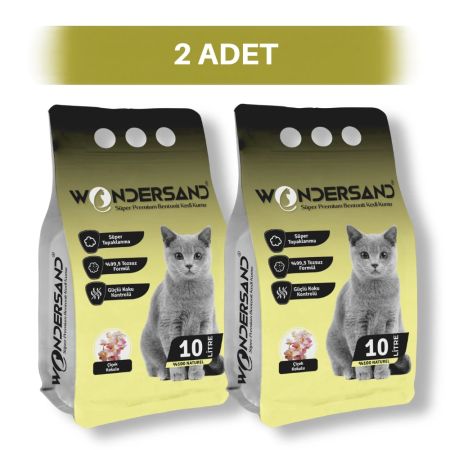 WonderSand Çiçek Kokulu İnce Taneli Topaklanan Beyaz Bentonit Kedi Kumu 2 x 10 lt