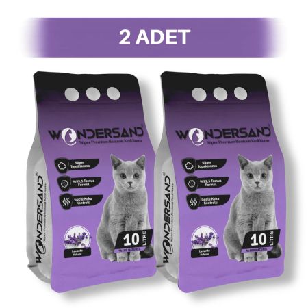 WonderSand Lavanta Kokulu İnce Taneli Topaklanan Beyaz Bentonit Kedi Kumu 2 x 10 lt